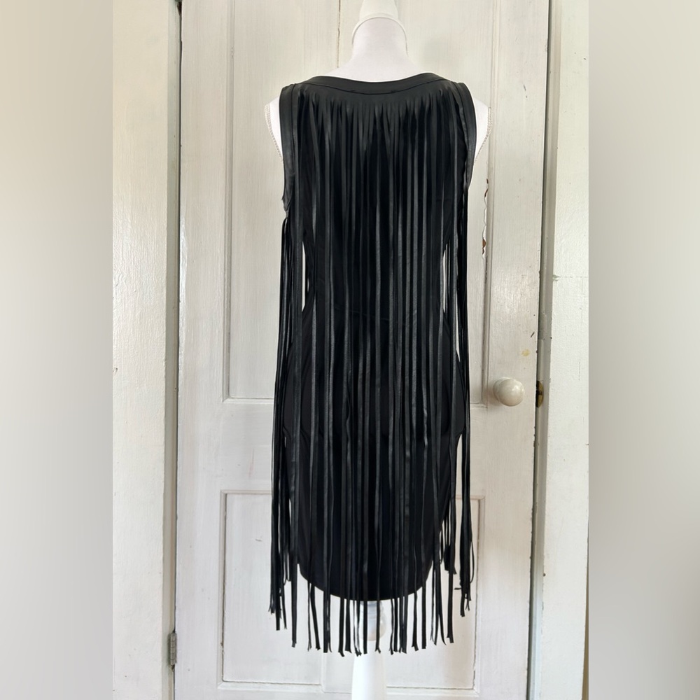 Symphony Bodycon Dress with Faux Leather Fringe Overlay Black size Small EUC - Picture 3 of 7
